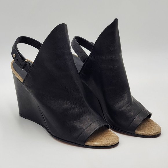 Vince Black Leather Sling Back Wedges - Picture 8 of 16
